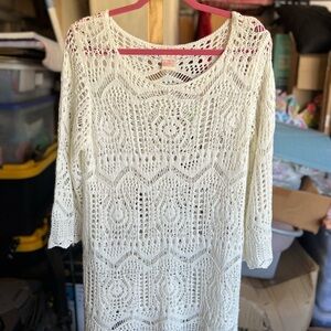 Cream Crochet Knit Sweater